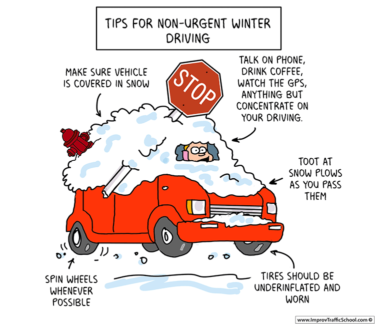 Comic of tips for non-urgent driving weather.