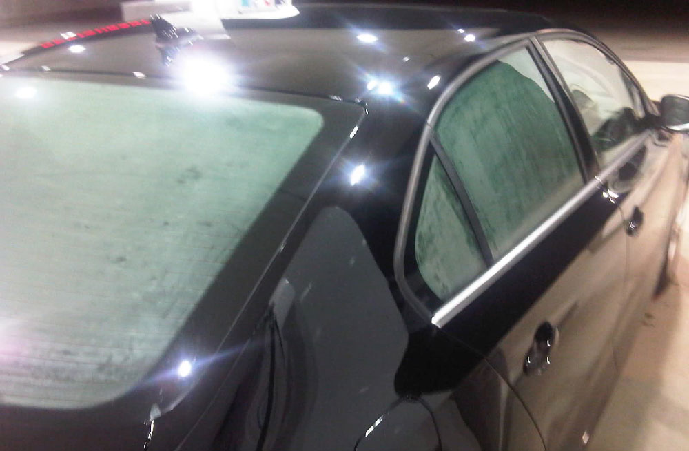 Car with fogged up windows.