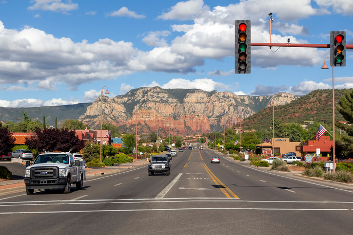 A driver making a right turn on a red light in Arizona